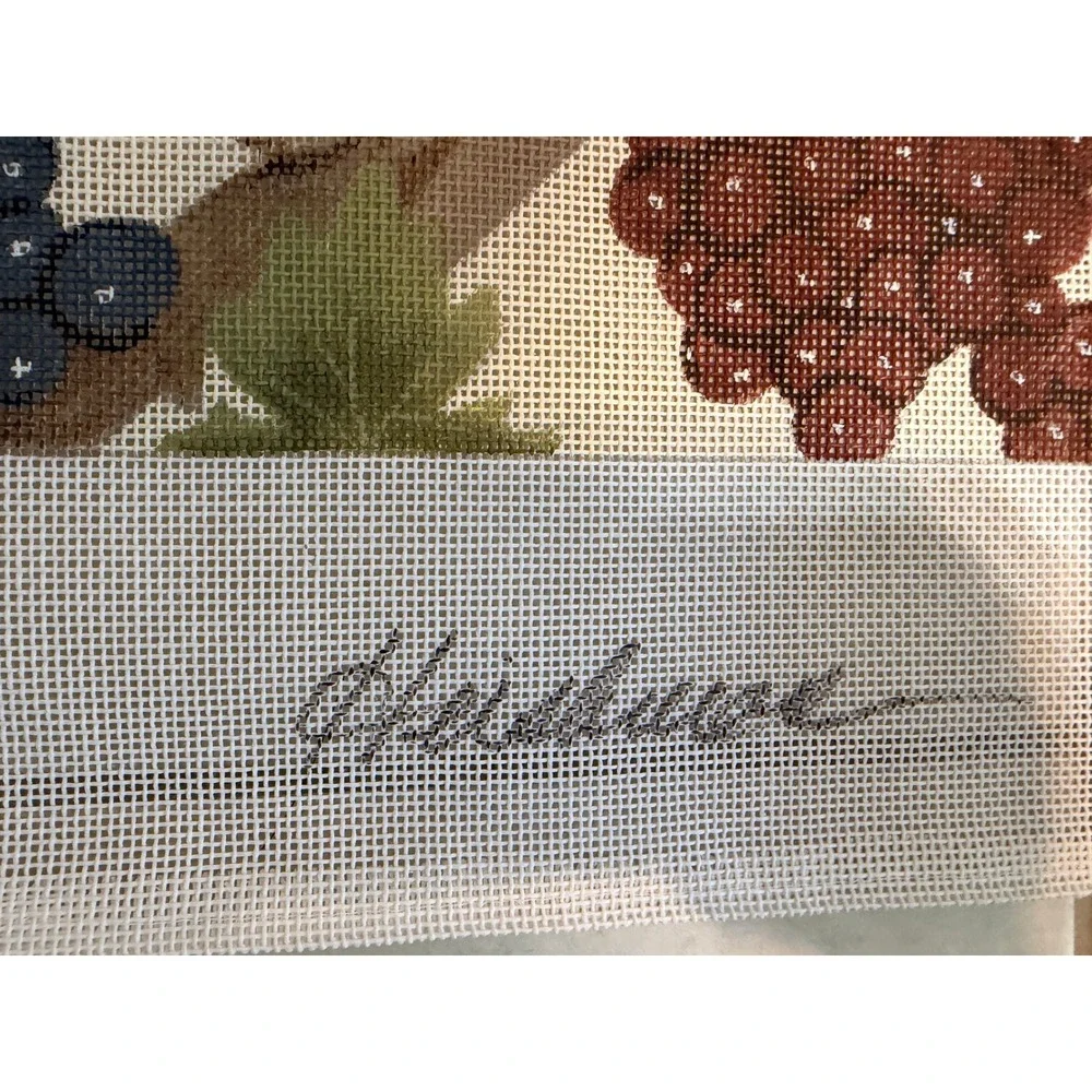 Vintage Heishman Oversized Fruit Grapevine Hand Painted Needlepoint Canvas 1990s